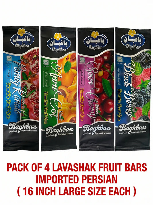 Baghban Imported Persian Lavashak Fruit Bars Variety Pack – Pack of 4 (Large 16-Inch Bars)