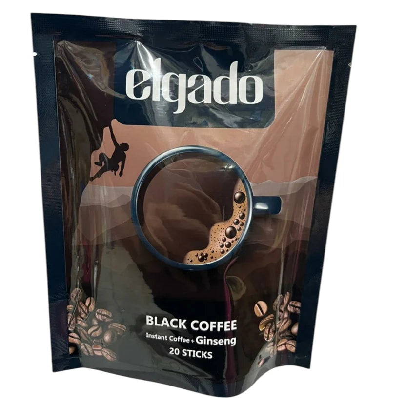 Elgado Black Instant Coffee with Ginseng Extract – 50g (20 Sticks × 2.5g)