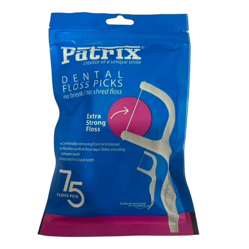 Patrix Dental Floss Picks | Shred-Resistant Extra Strong Floss | 75 Count