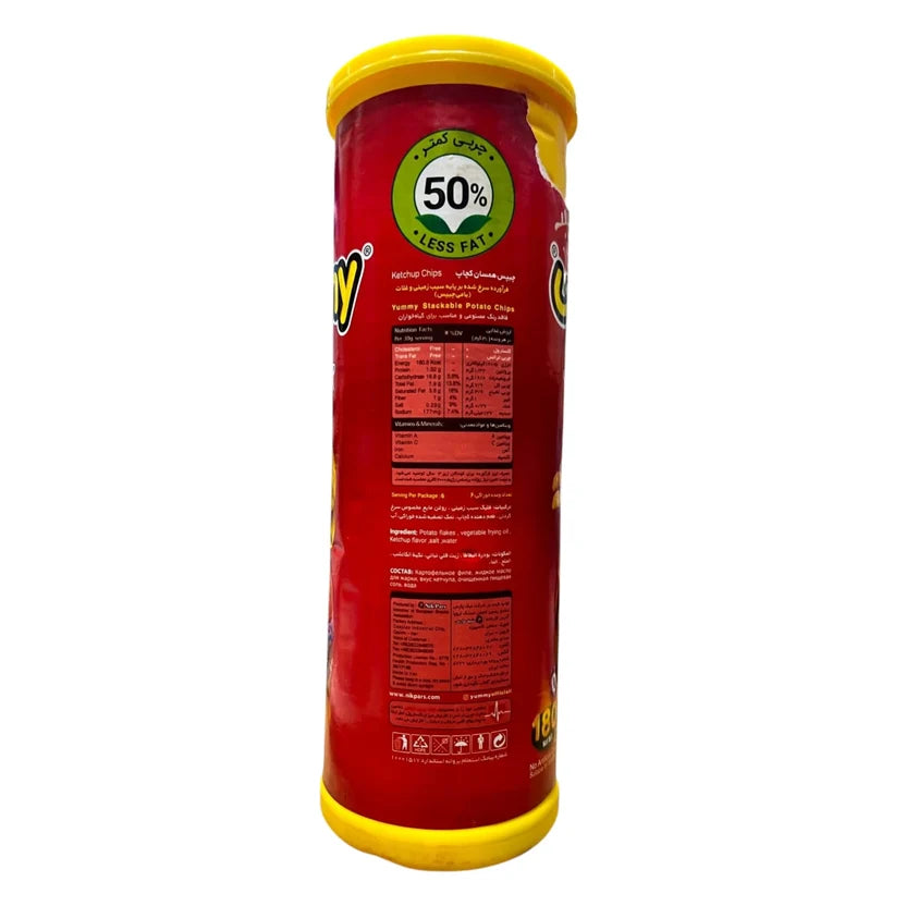 Yummy Ketchup Stackable Potato Chips | 50% Less Fat | 180g Canister